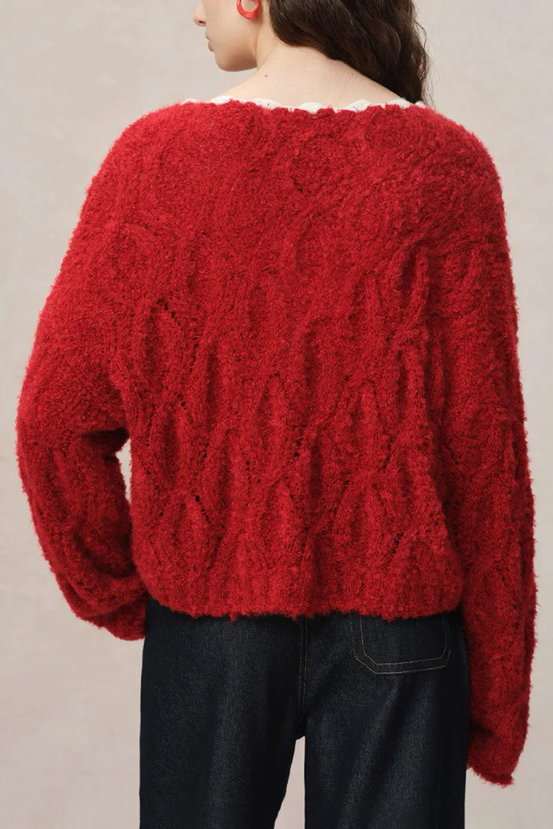 Oversized Mohair-Blend Cable Knit Scoop Neck Sweater