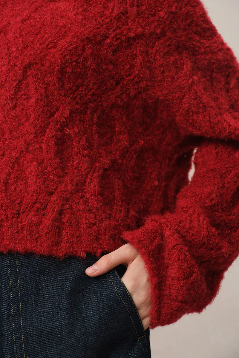 Oversized Mohair-Blend Cable Knit Scoop Neck Sweater