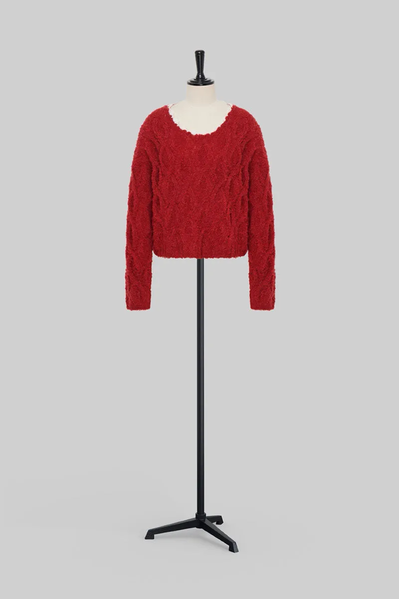 Oversized Mohair-Blend Cable Knit Scoop Neck Sweater