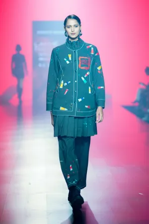 Paint Brush Shirt Jacket With Pant And Pleated Skirt