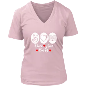 Peace, Love, Books V-neck