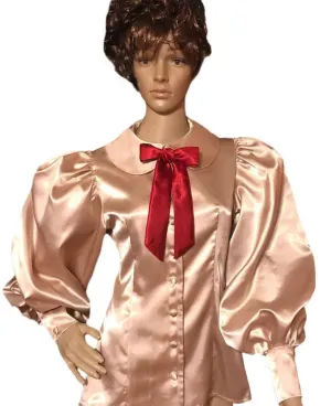 Peter-pan Collar Satin Puff Sleeve Blouse Shirt