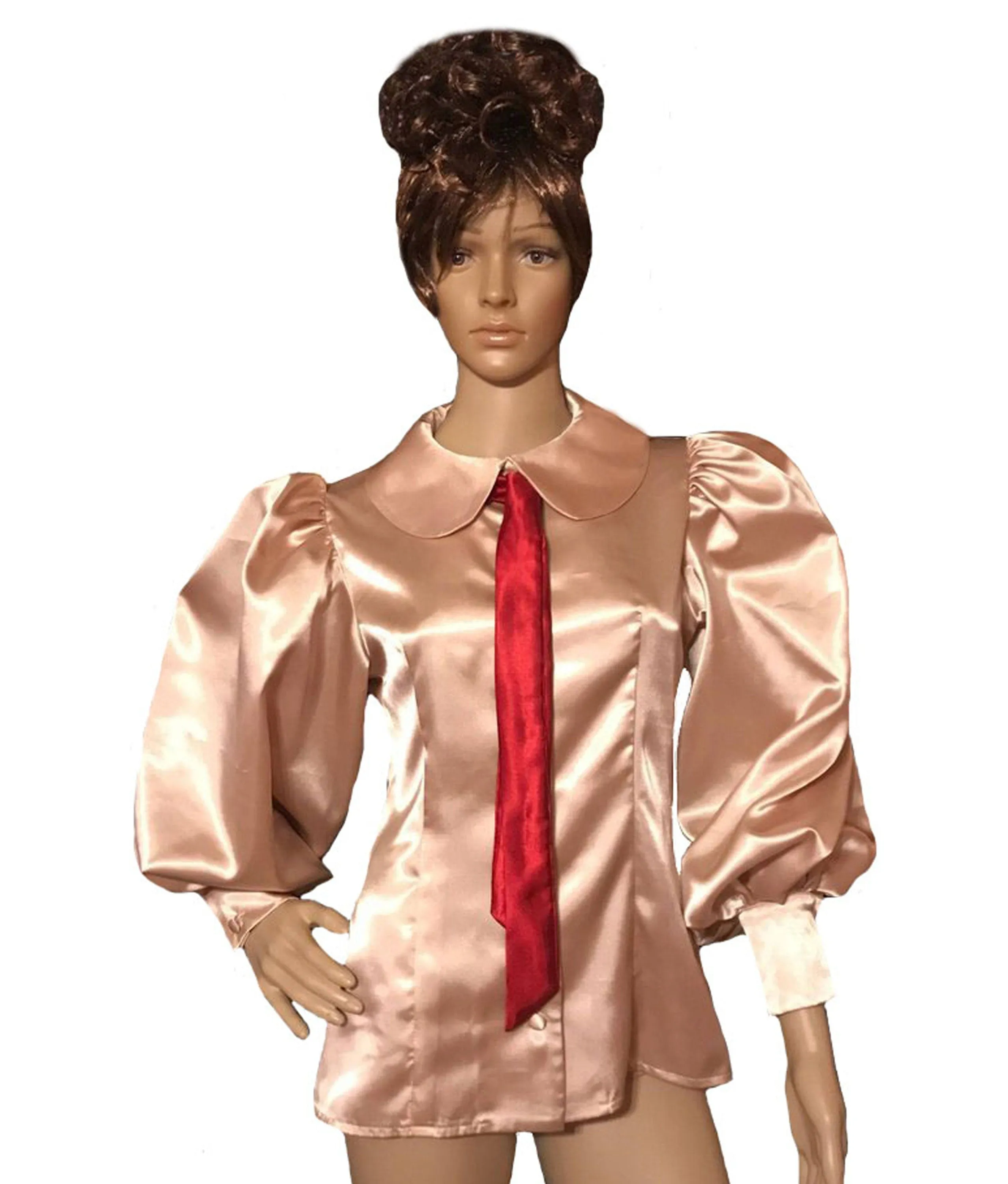 Peter-pan Collar Satin Puff Sleeve Blouse Shirt
