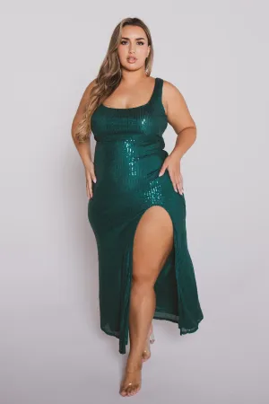 Plus Size Reyna Sequin Maxi   Dress- Green