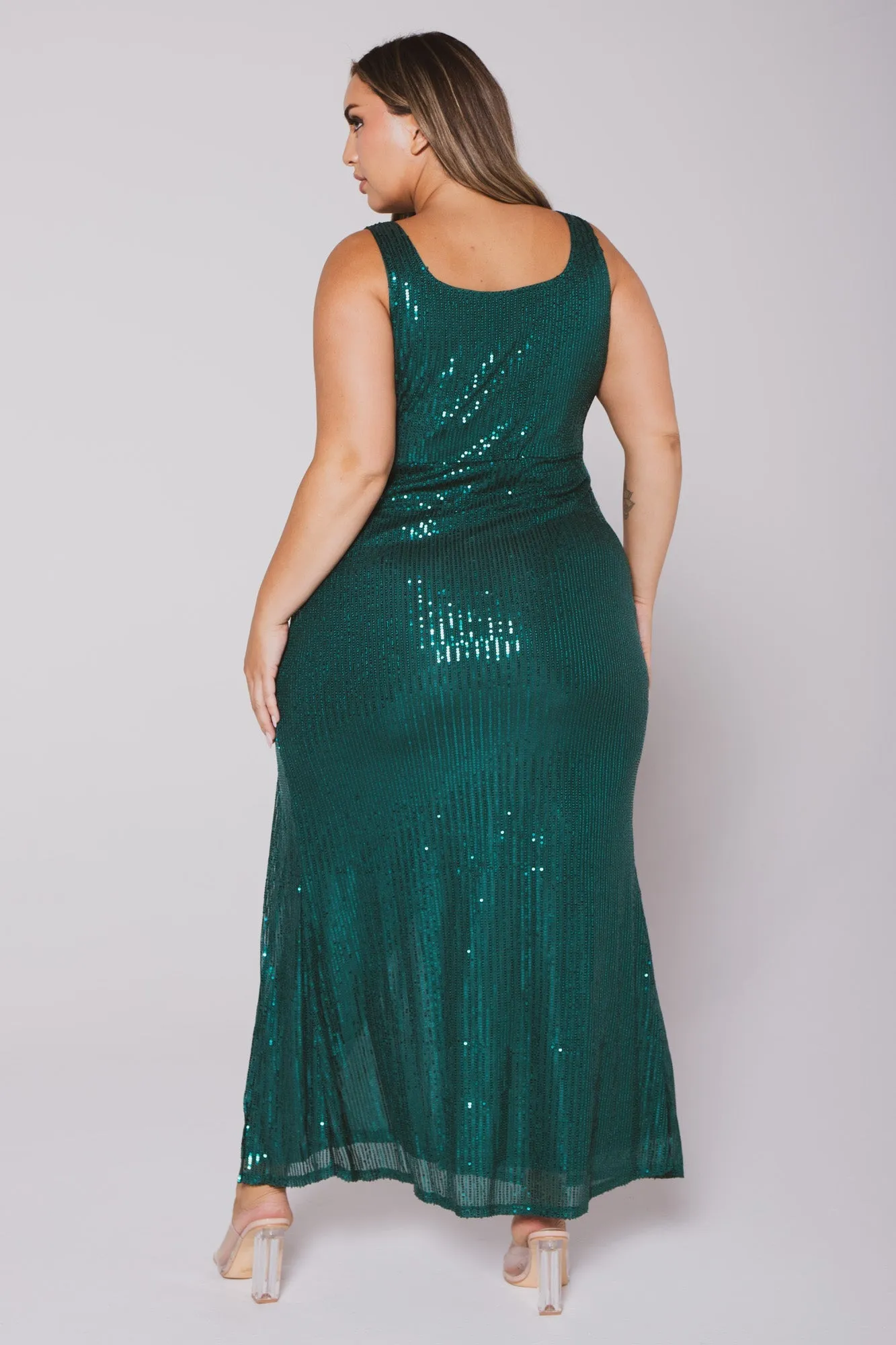 Plus Size Reyna Sequin Maxi   Dress- Green
