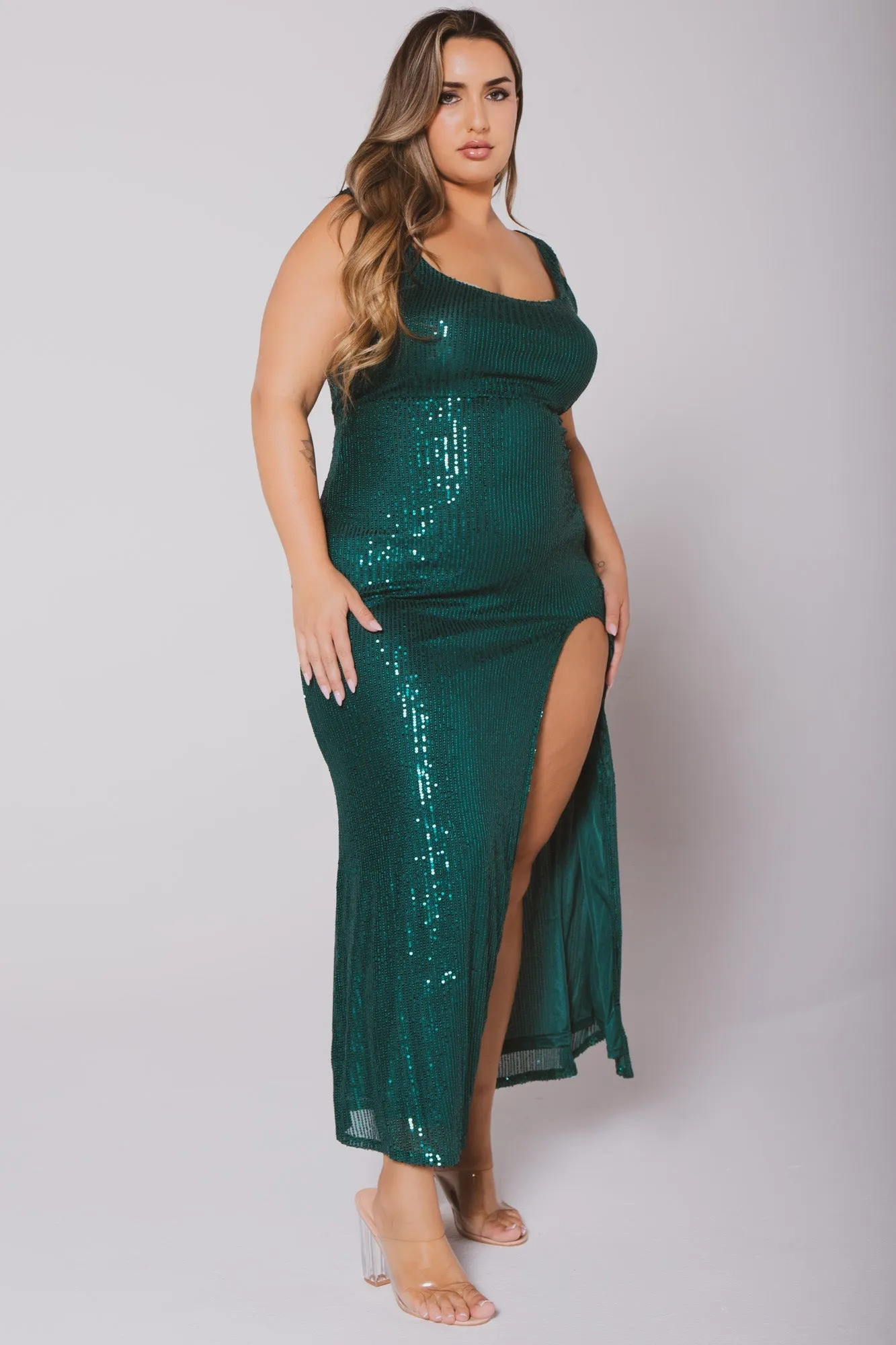 Plus Size Reyna Sequin Maxi   Dress- Green