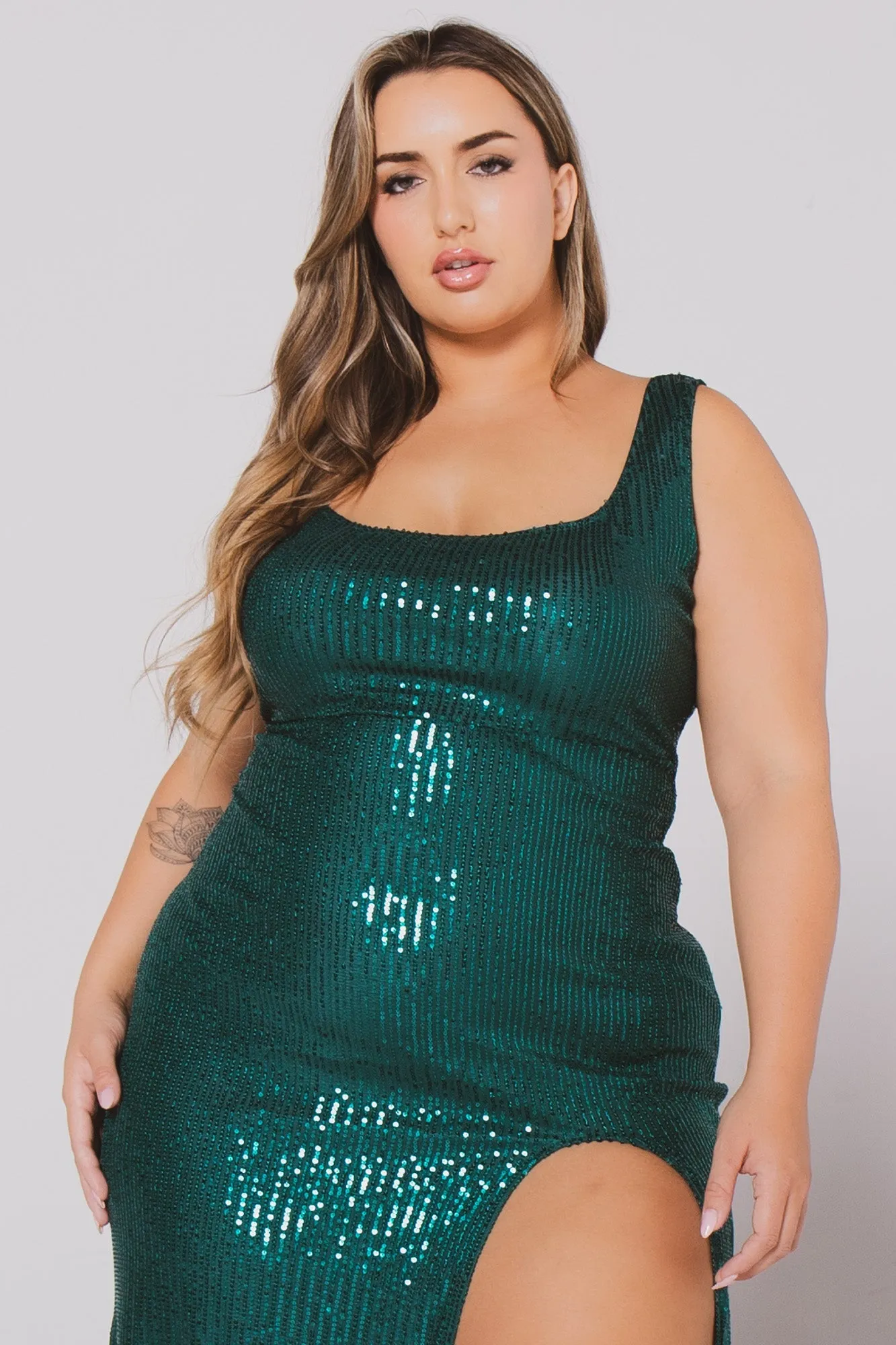 Plus Size Reyna Sequin Maxi   Dress- Green