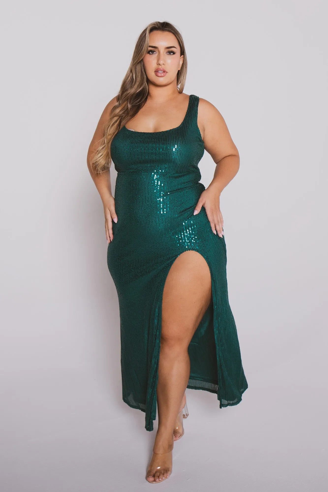 Plus Size Reyna Sequin Maxi   Dress- Green