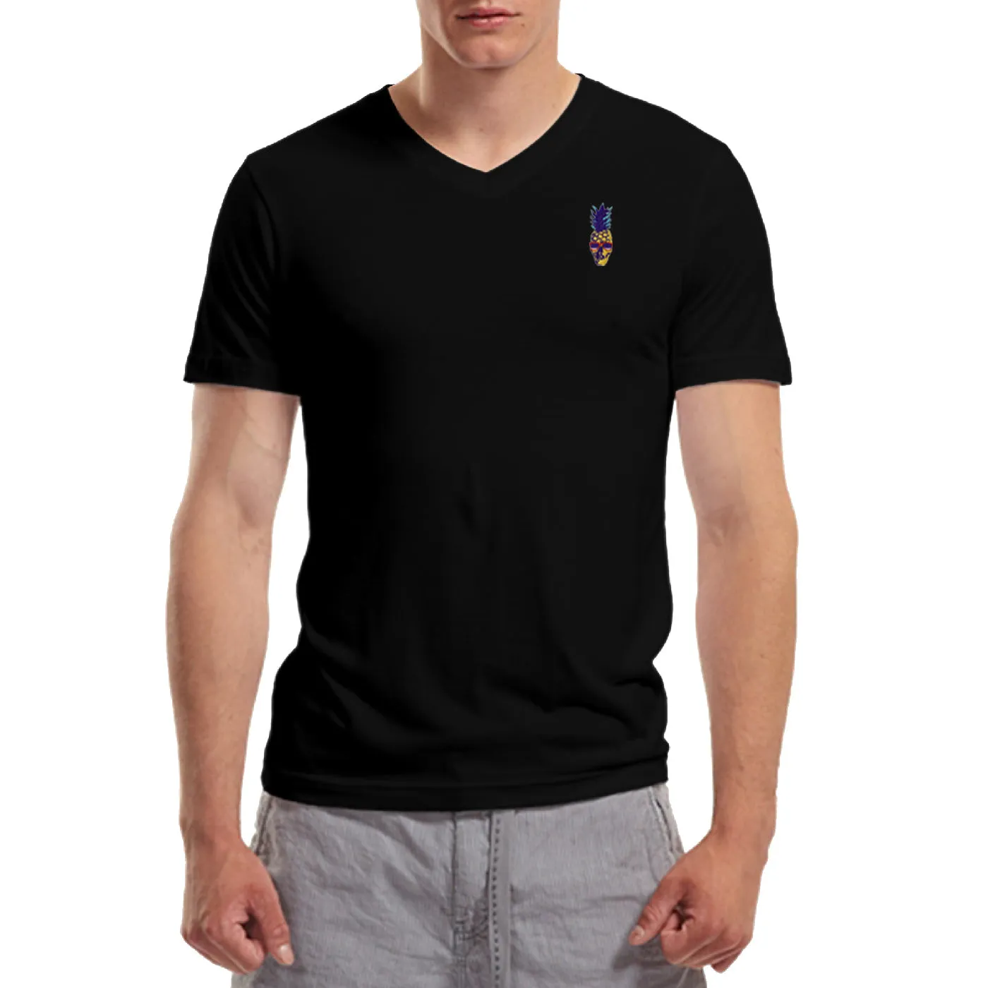 Pologize™ Pineapple Skull Embroidered V-Neck T-Shirt