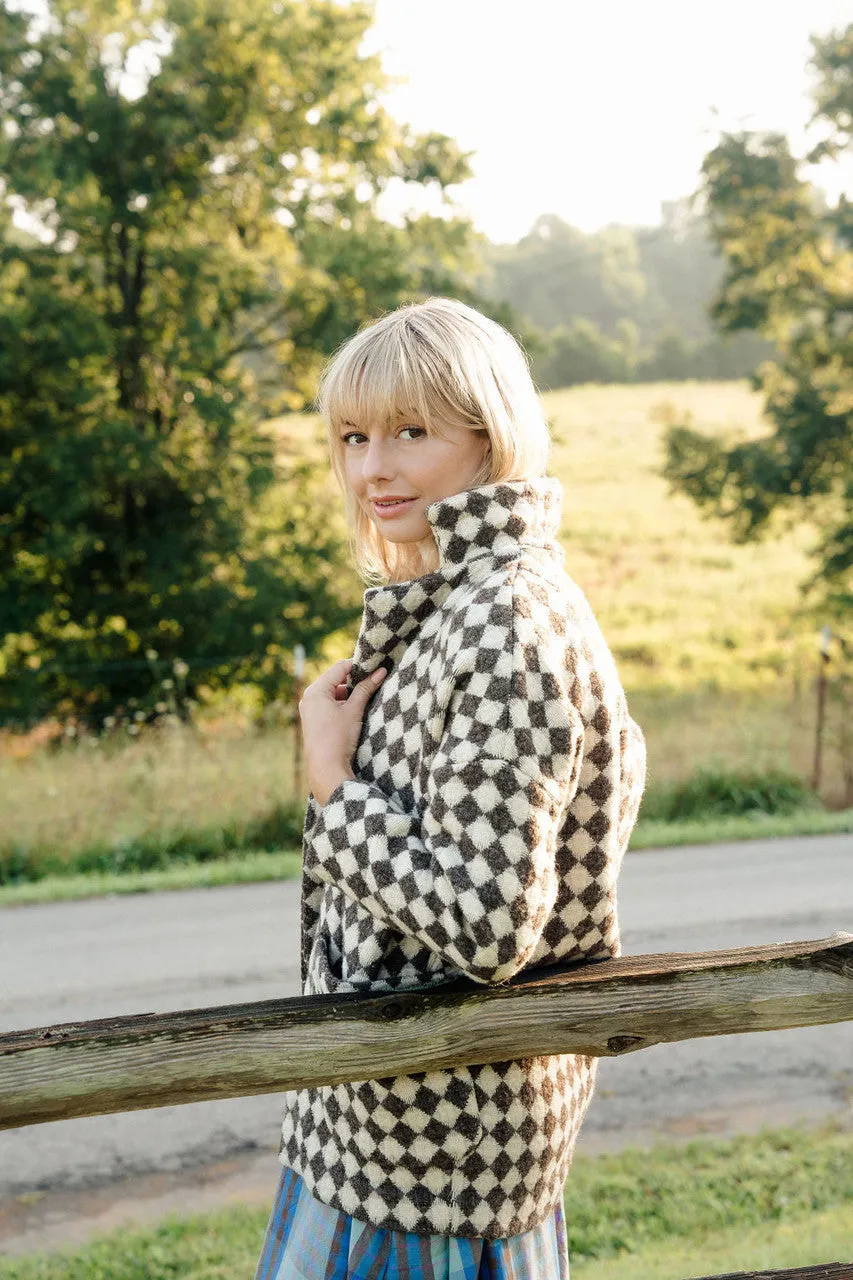 Portuguese Wool Pieper Coat in Brown and Cream Check - M Sample