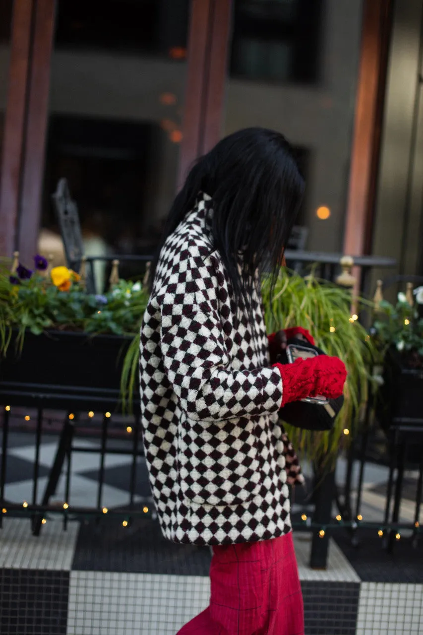 Portuguese Wool Pieper Coat in Brown and Cream Check - M Sample