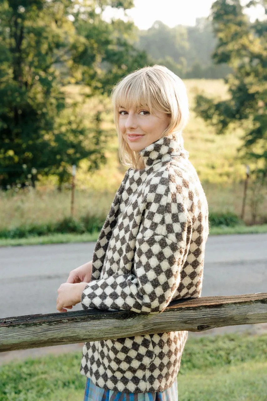 Portuguese Wool Pieper Coat in Brown and Cream Check - M Sample