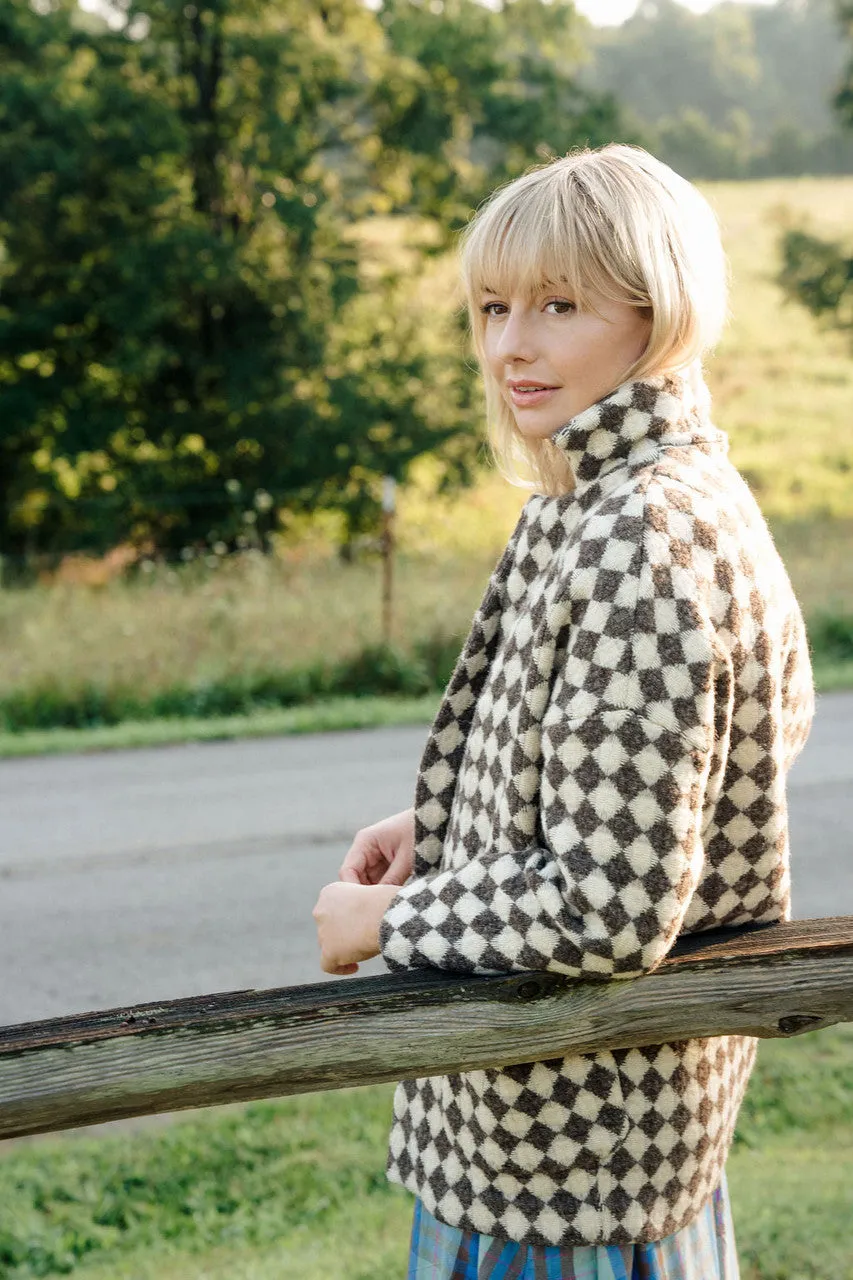 Portuguese Wool Pieper Coat in Brown and Cream Check - M Sample