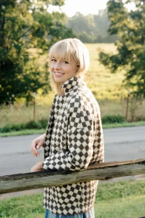 Portuguese Wool Pieper Coat in Brown and Cream Check - M Sample