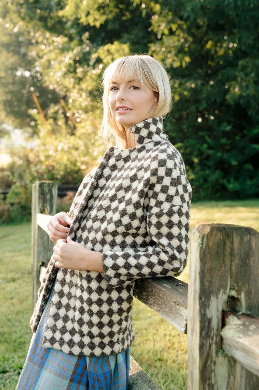 Portuguese Wool Pieper Coat in Brown and Cream Check - M Sample