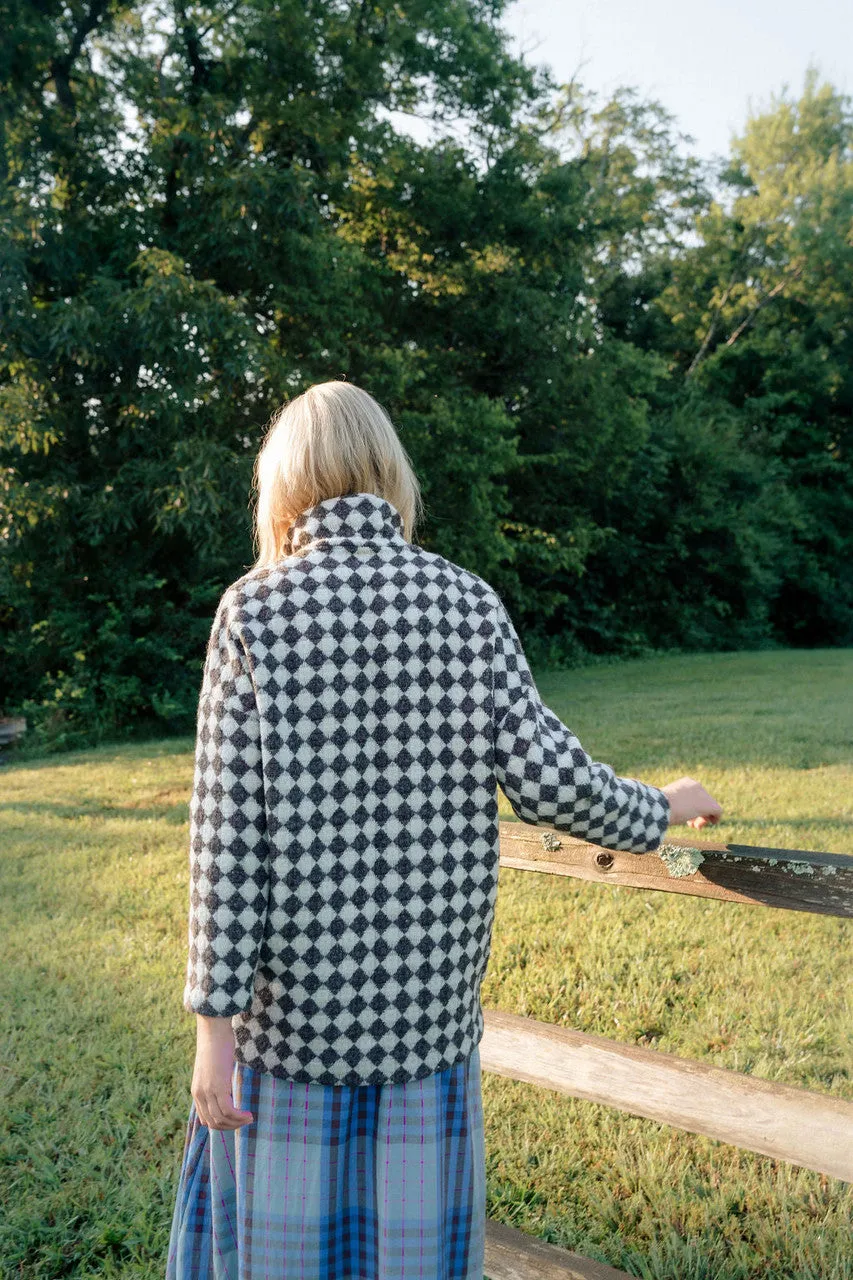 Portuguese Wool Pieper Coat in Brown and Cream Check - M Sample