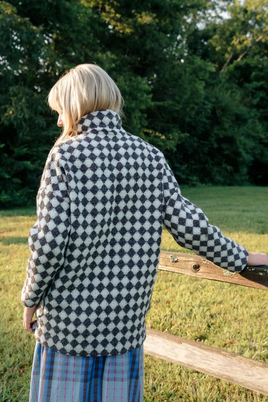 Portuguese Wool Pieper Coat in Brown and Cream Check - M Sample