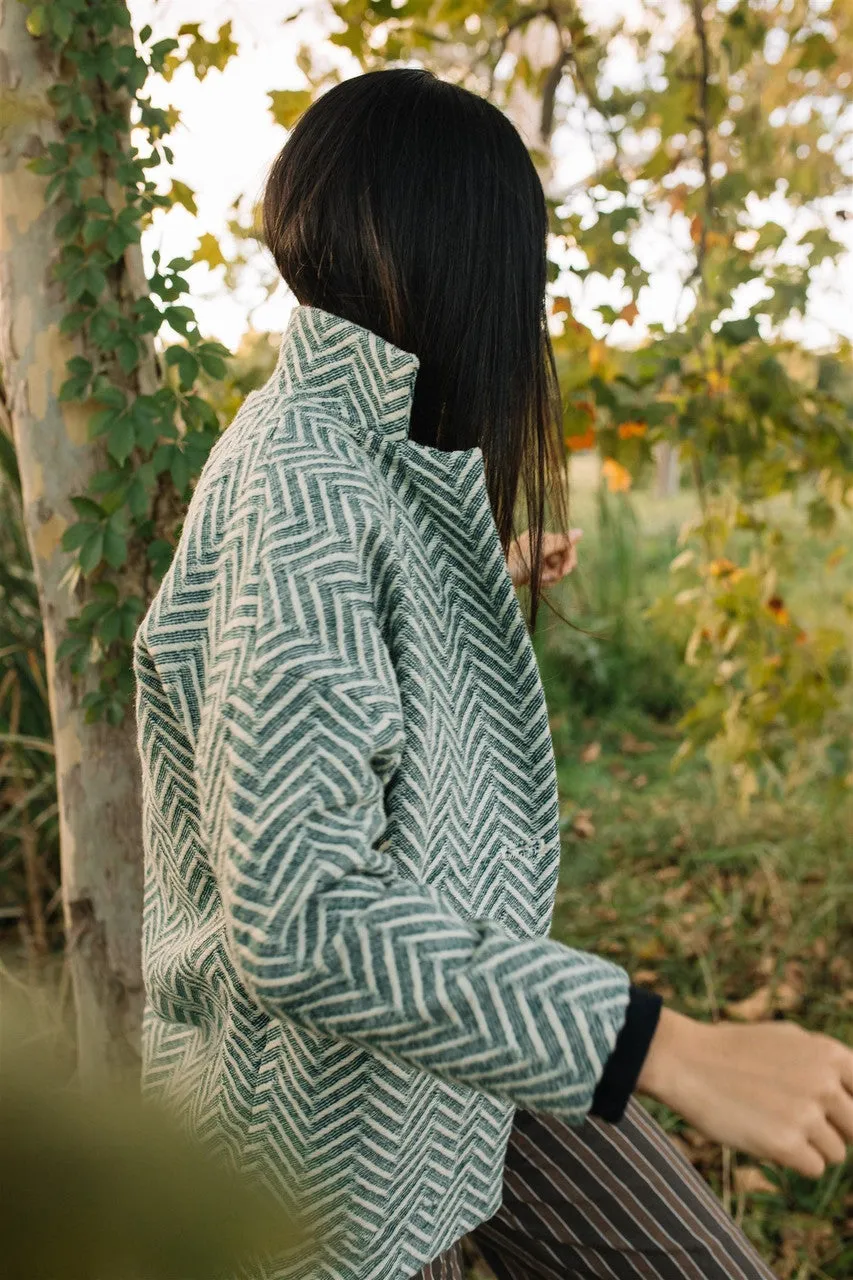Portuguese Wool Pieper Coat in Cobalt and Cream Herringbone - XL Left