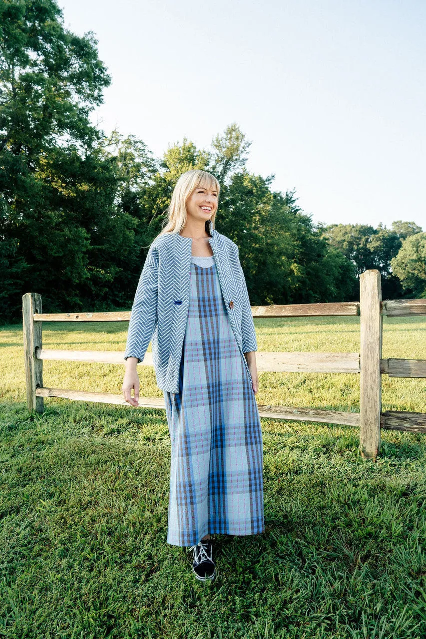 Portuguese Wool Pieper Coat in Cobalt and Cream Herringbone - XL Left