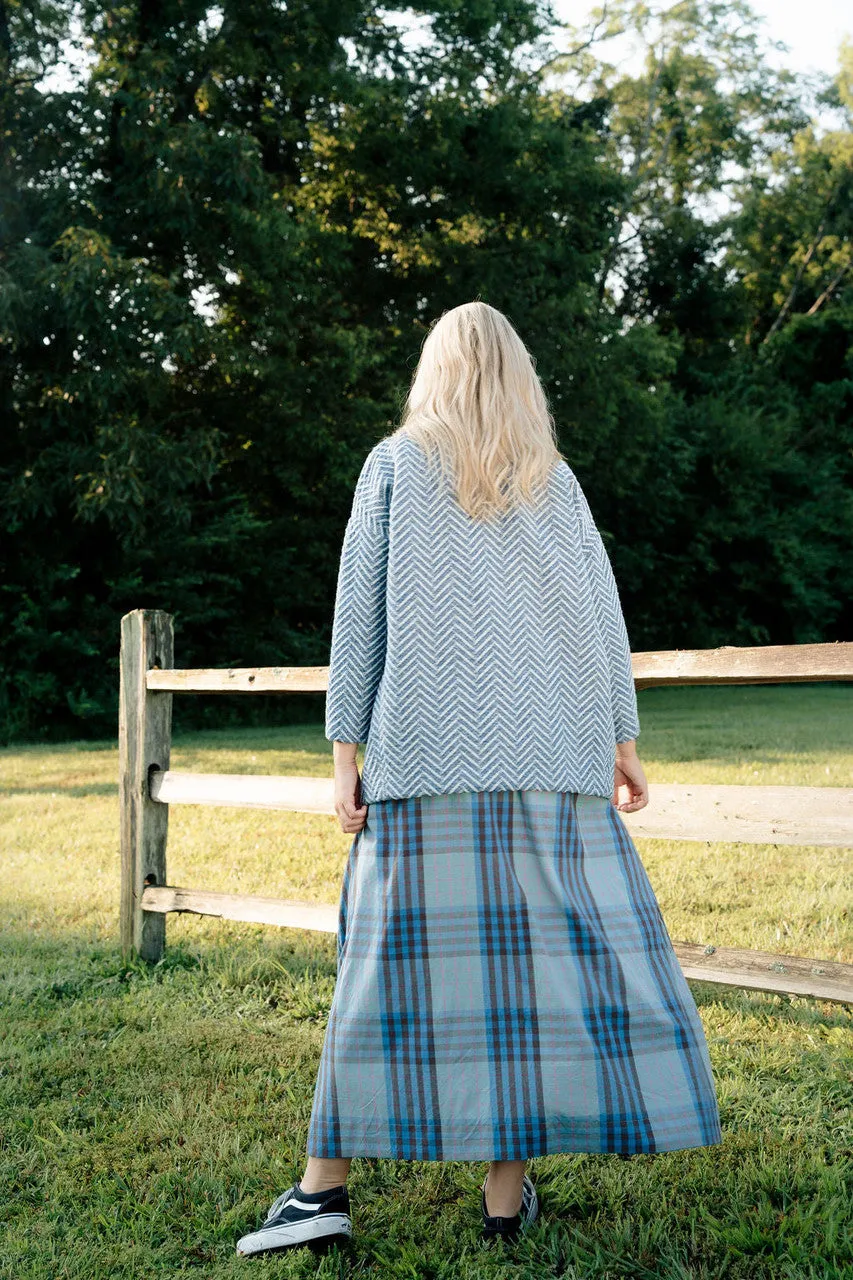 Portuguese Wool Pieper Coat in Cobalt and Cream Herringbone - XL Left