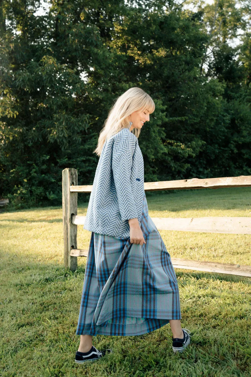 Portuguese Wool Pieper Coat in Cobalt and Cream Herringbone - XL Left