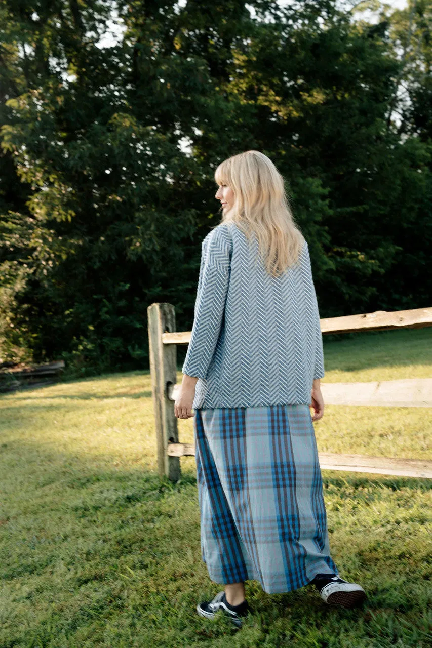 Portuguese Wool Pieper Coat in Cobalt and Cream Herringbone - XL Left