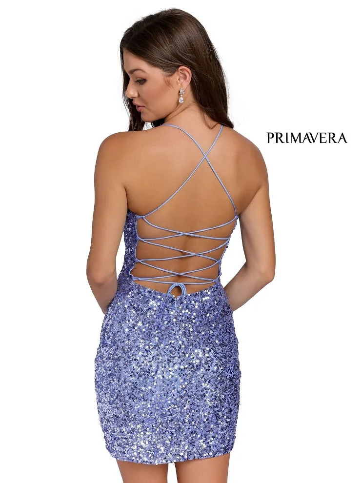 Primavera Couture 3351 Size 2, 12 Gold Cocktail Dress  Short Fitted Sequin Backless Homecoming Dress