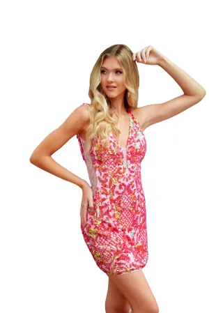 Primavera Couture 4218 Size 6 Pink Short Homecoming Sequin Dress Backless Cocktail Gown V Neck sheer