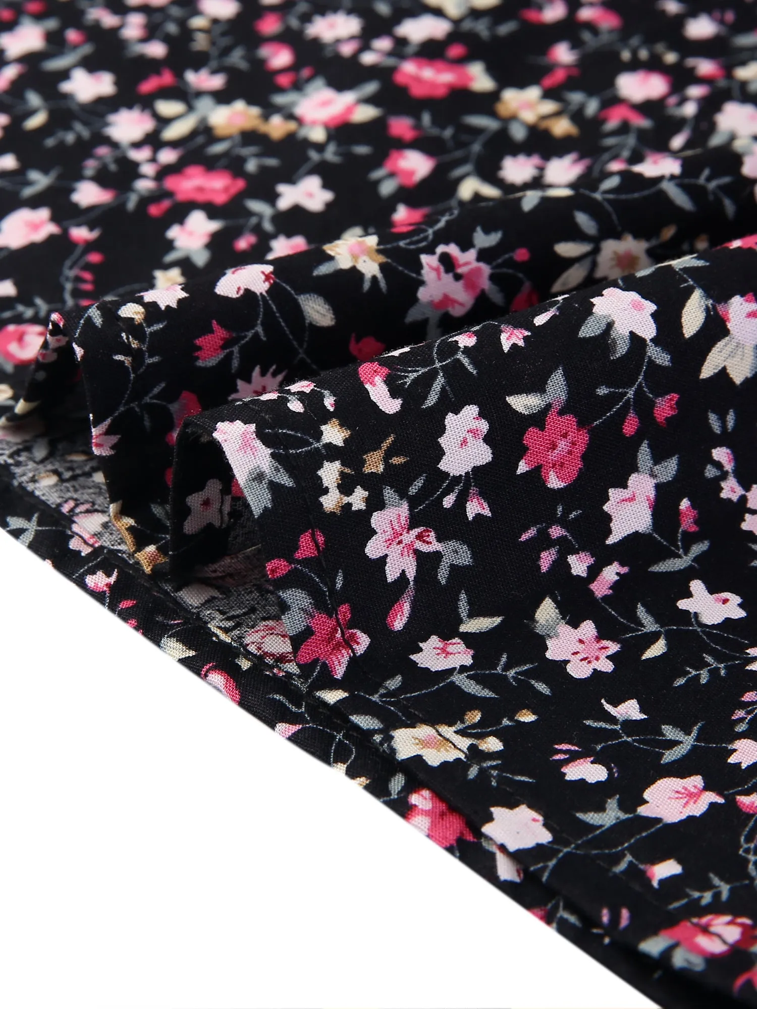 Puff Sleeve Shirt Point Collar Top Button Down Floral Blouse