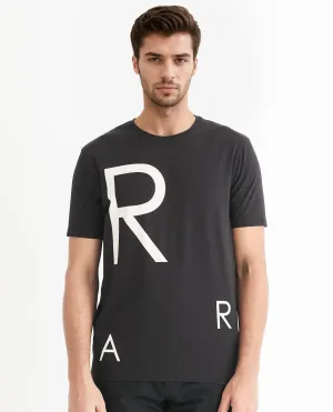 Rare Rabbit Men's Drover Black Crew Neck Overall Placement Print Branding Half Sleeves T-Shirt