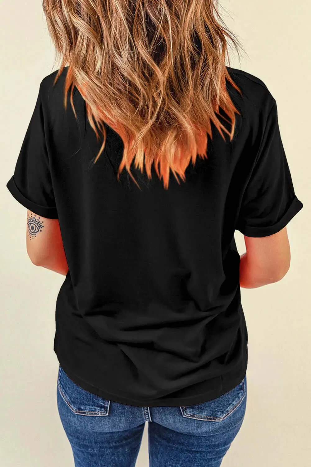 Round Neck Short Sleeve Neon Moon Graphic T-Shirt