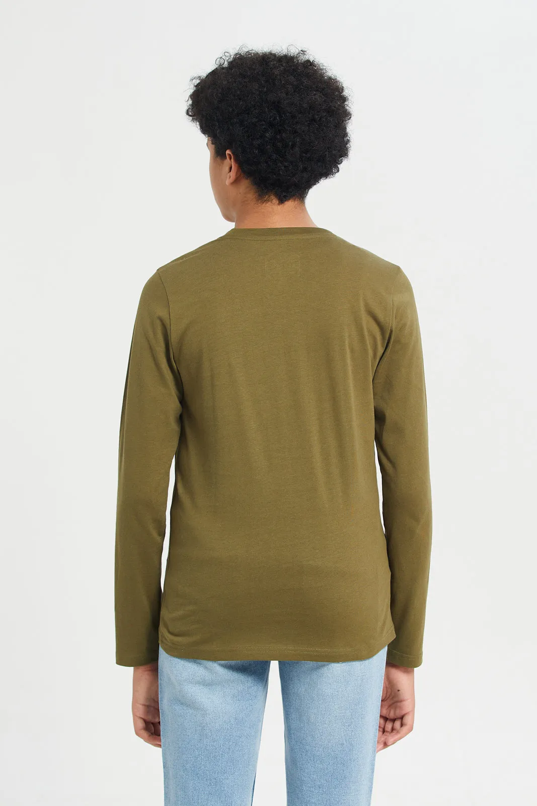 Senior Boys Olive Long Sleeve Graphic T-Shirt