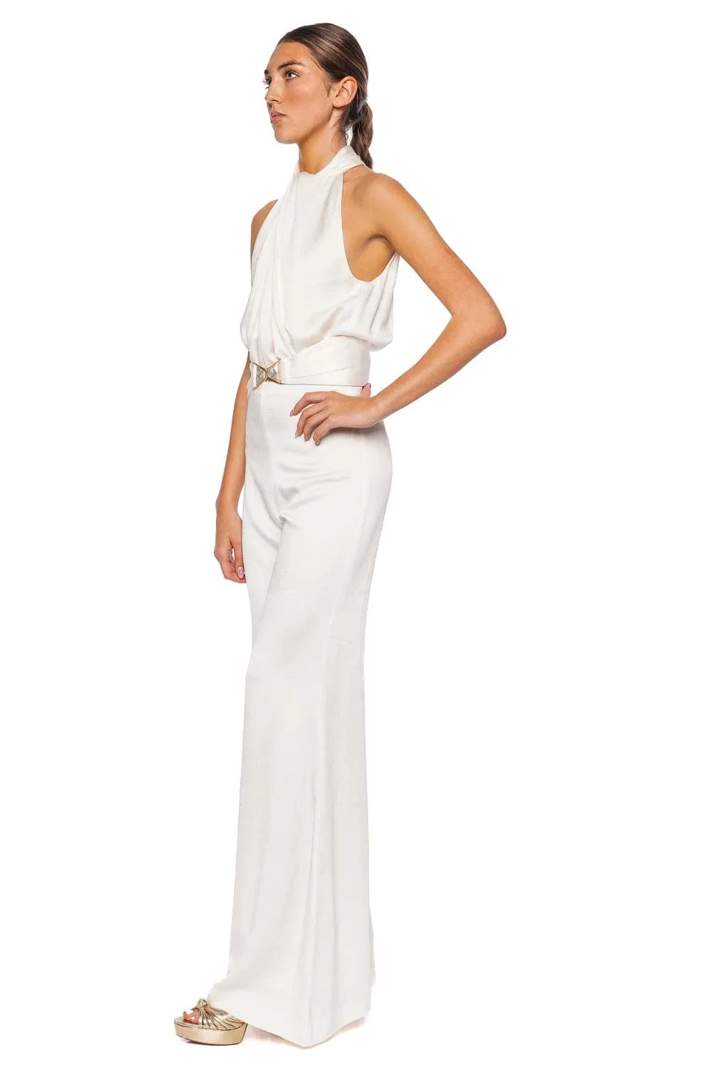 Siv White Satin Halter Jumpsuit