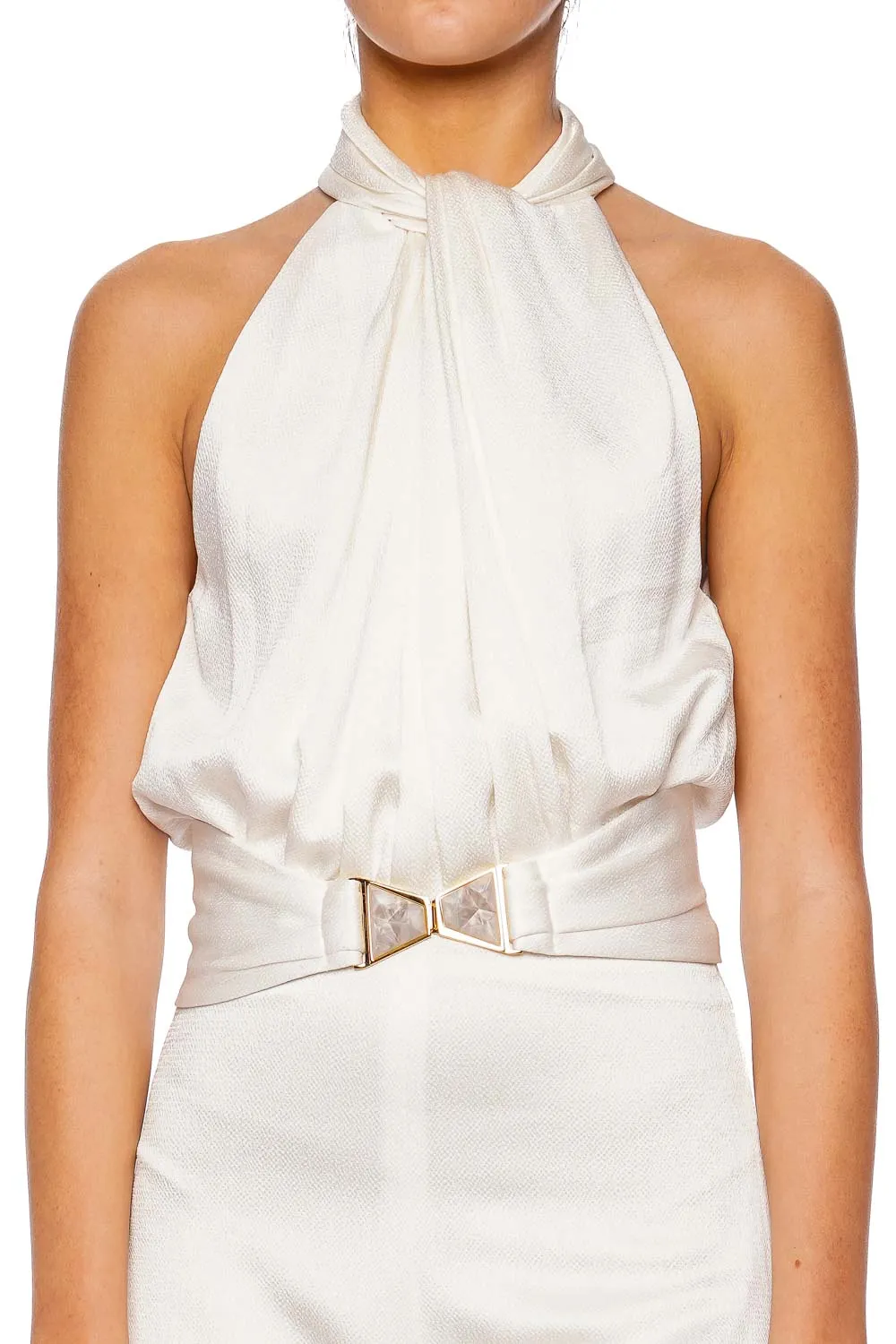 Siv White Satin Halter Jumpsuit