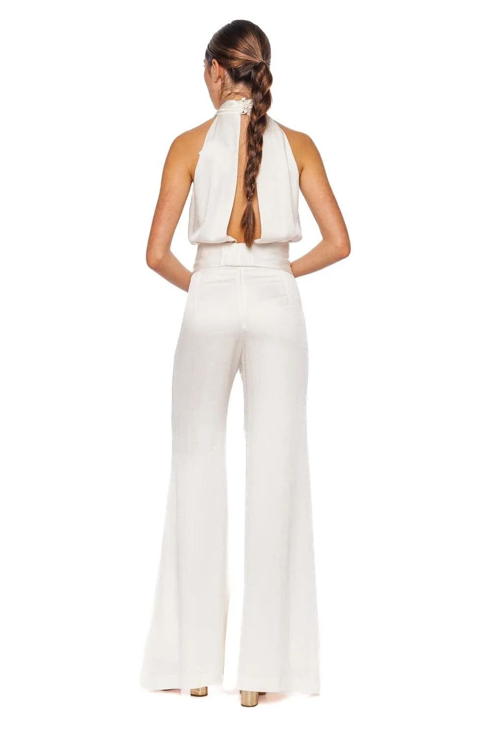 Siv White Satin Halter Jumpsuit