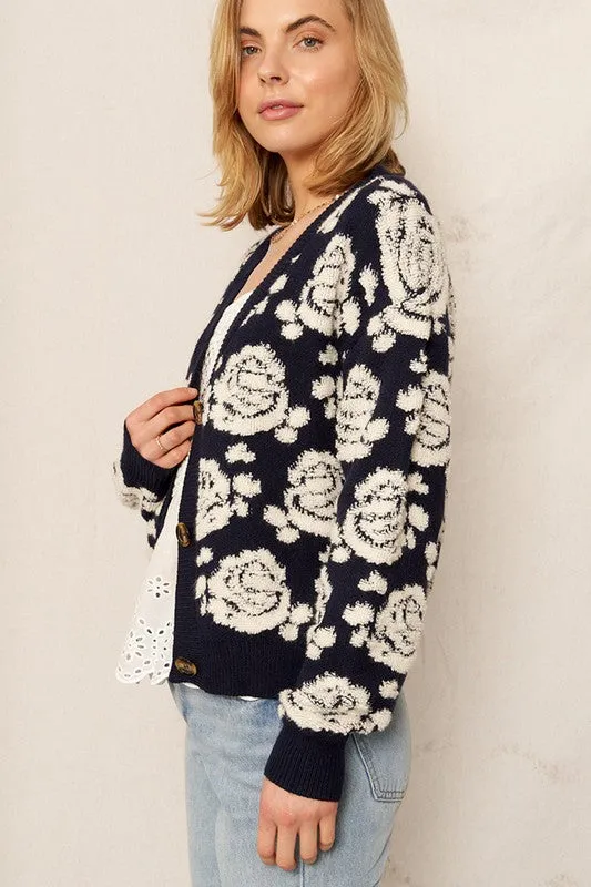Stroll Through Rose Button Down Cardigan
