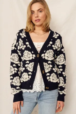 Stroll Through Rose Button Down Cardigan