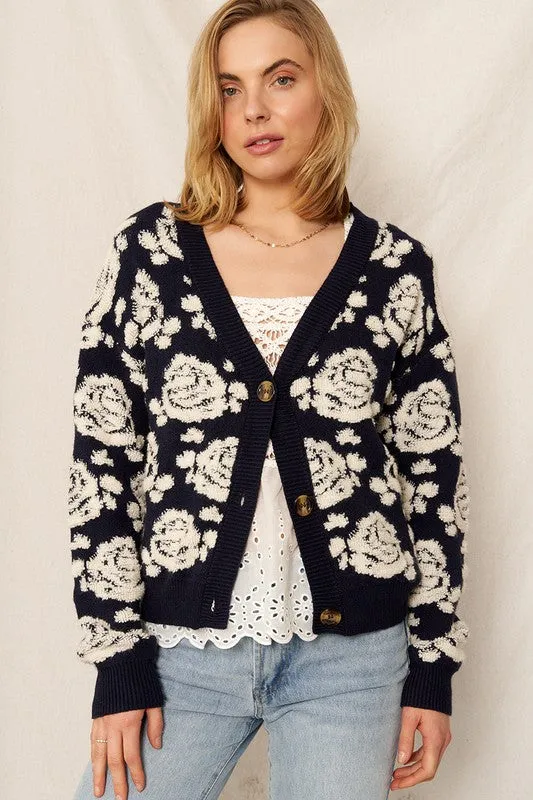 Stroll Through Rose Button Down Cardigan
