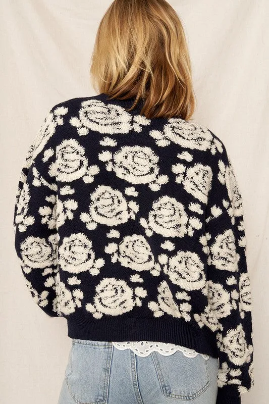 Stroll Through Rose Button Down Cardigan