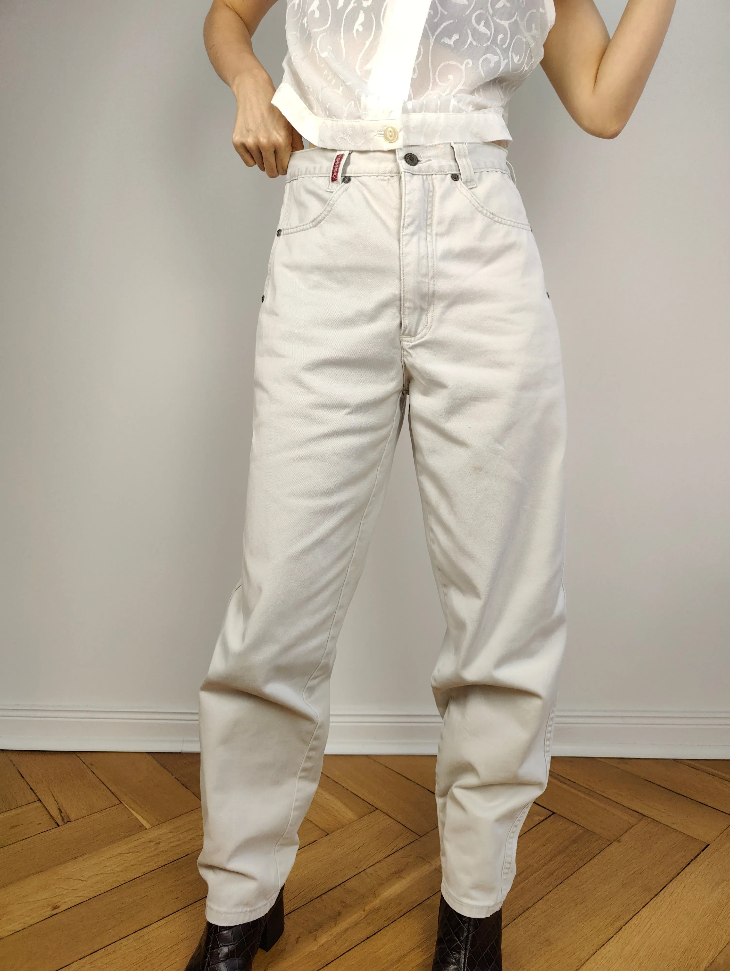 The White Grey Cotton Mom Trousers | Vintage Janet by Annabelle high waist mom jeans relaxed fit pants 30/30 M