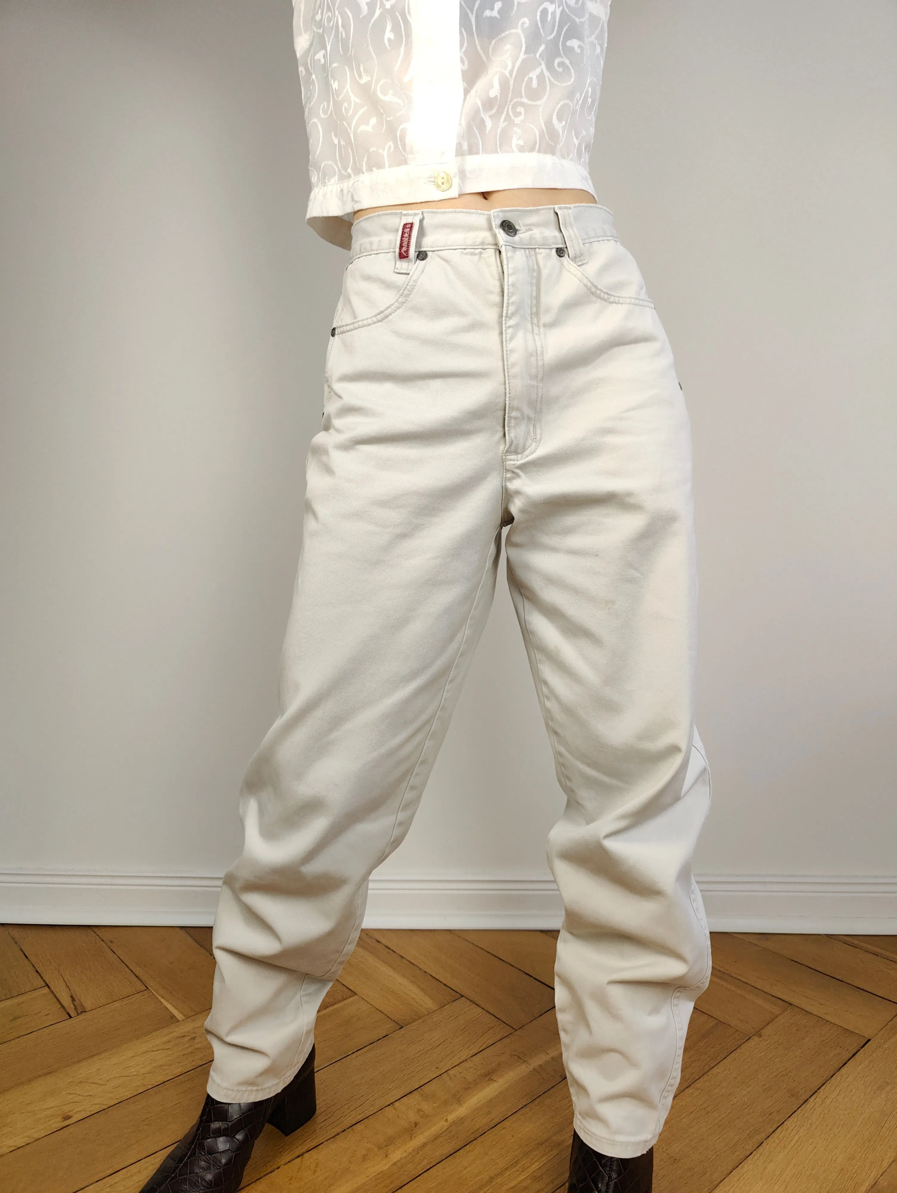 The White Grey Cotton Mom Trousers | Vintage Janet by Annabelle high waist mom jeans relaxed fit pants 30/30 M