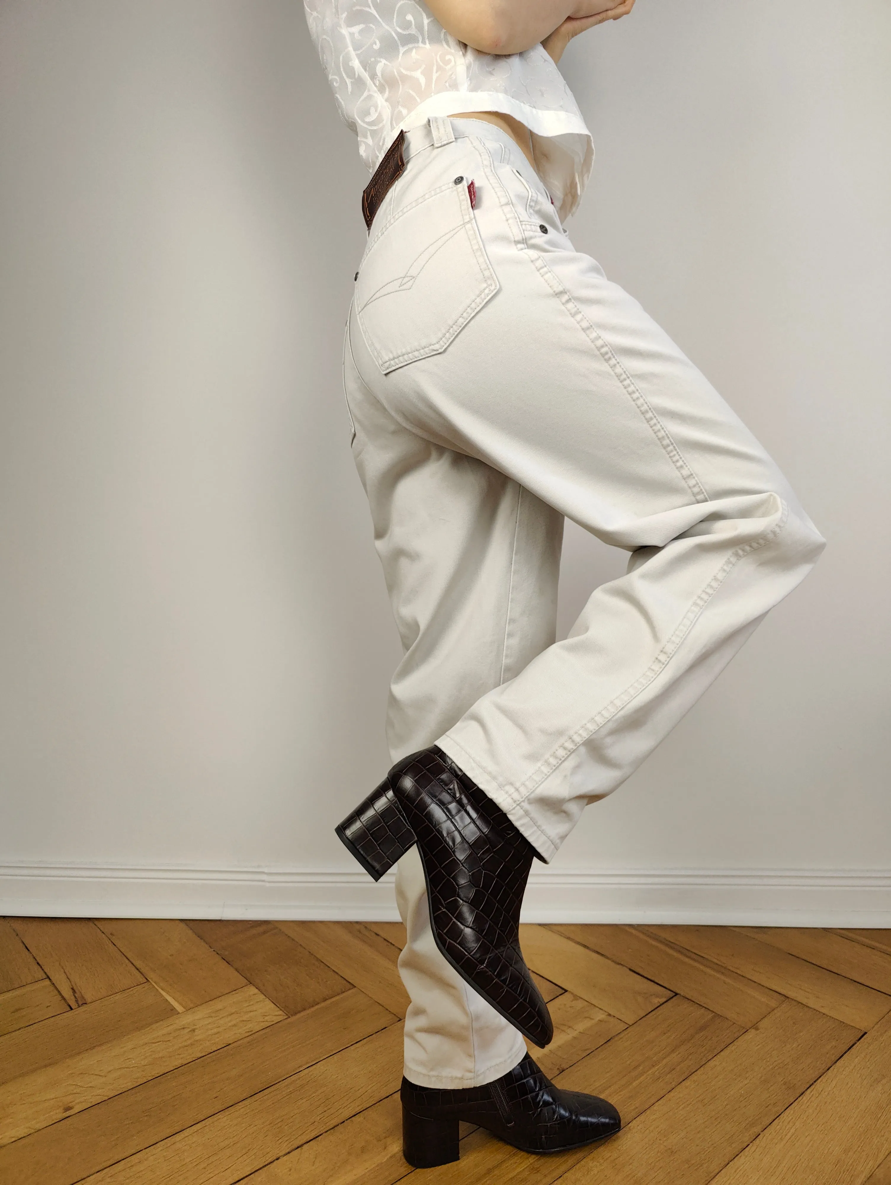 The White Grey Cotton Mom Trousers | Vintage Janet by Annabelle high waist mom jeans relaxed fit pants 30/30 M