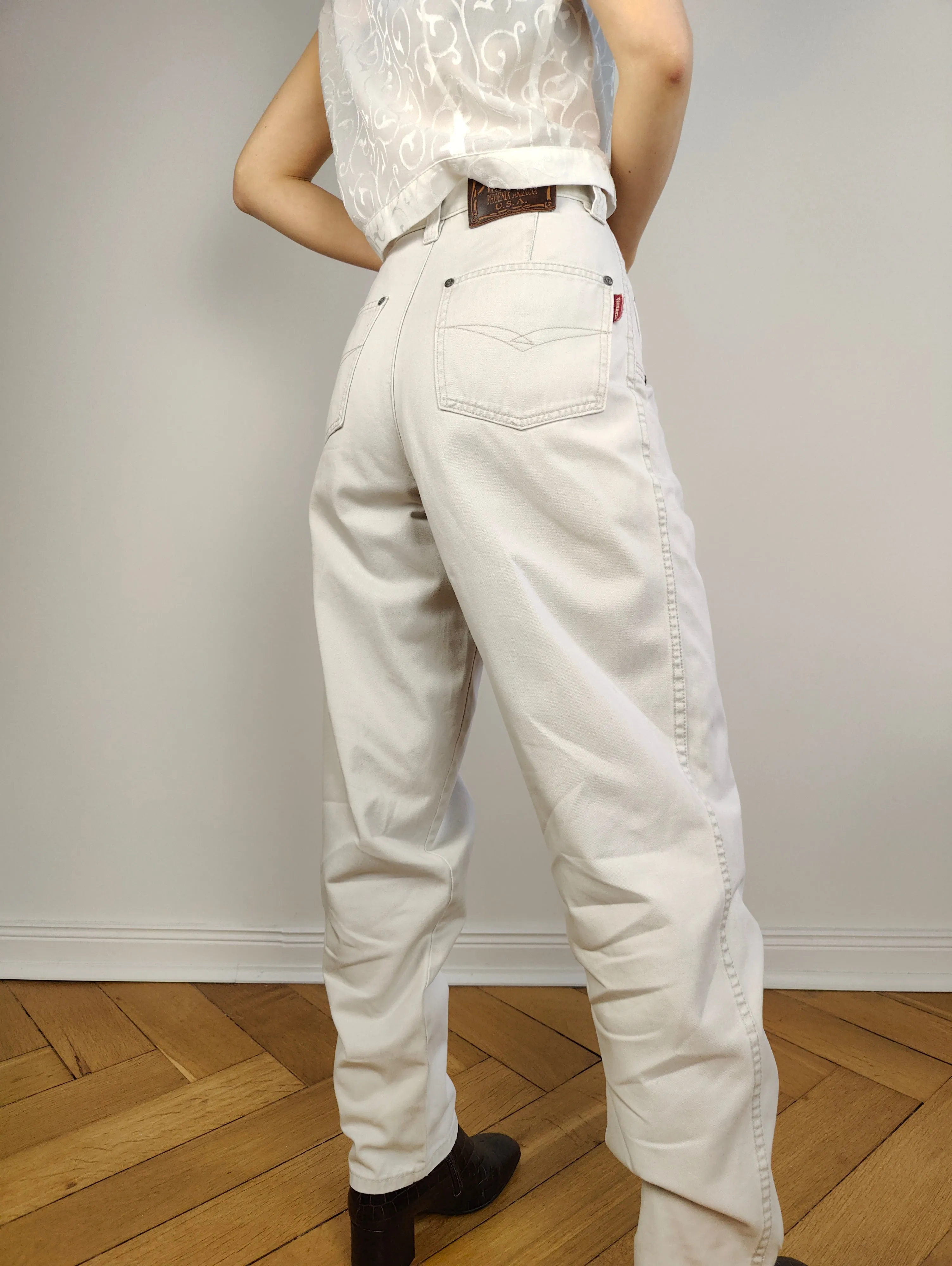The White Grey Cotton Mom Trousers | Vintage Janet by Annabelle high waist mom jeans relaxed fit pants 30/30 M
