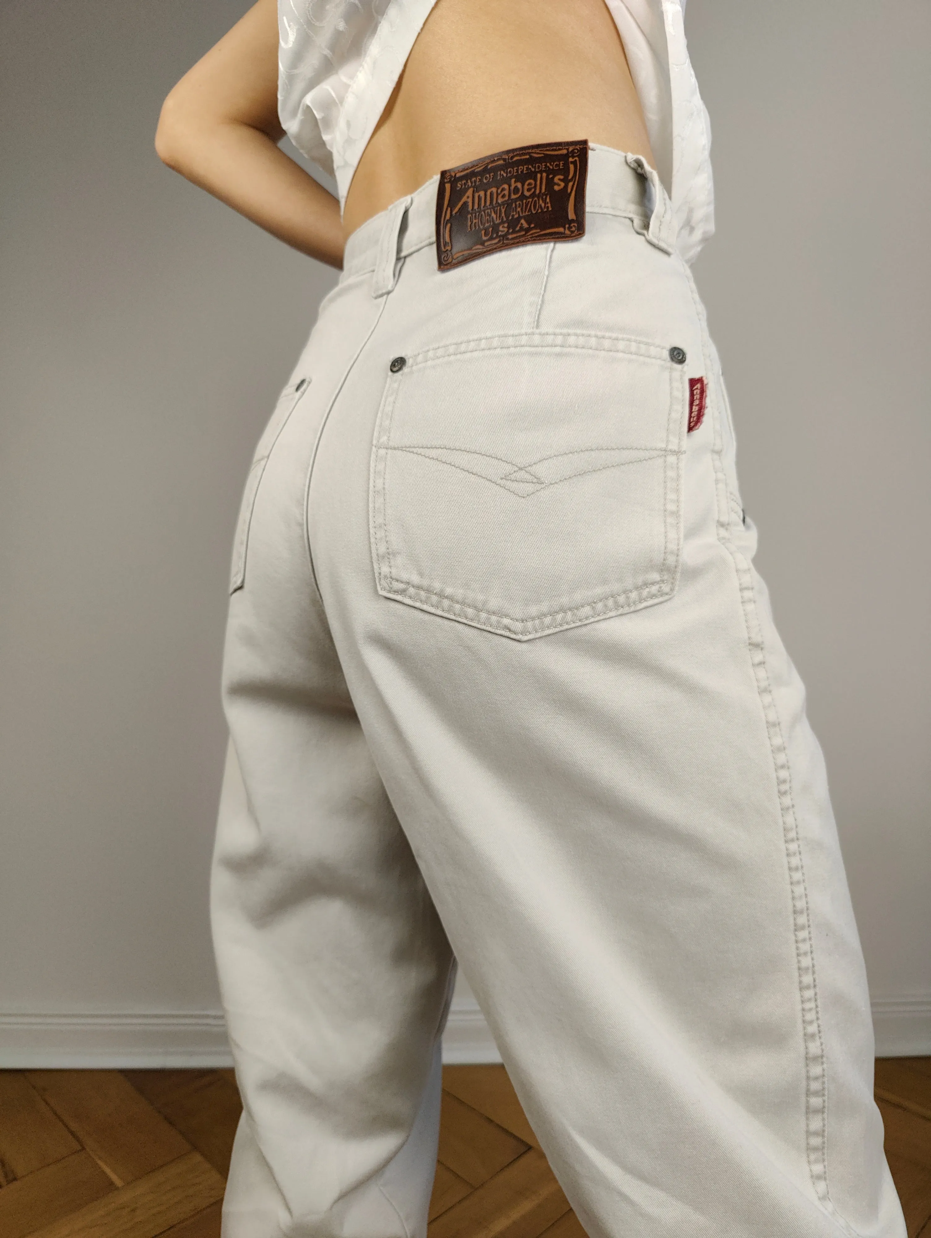 The White Grey Cotton Mom Trousers | Vintage Janet by Annabelle high waist mom jeans relaxed fit pants 30/30 M