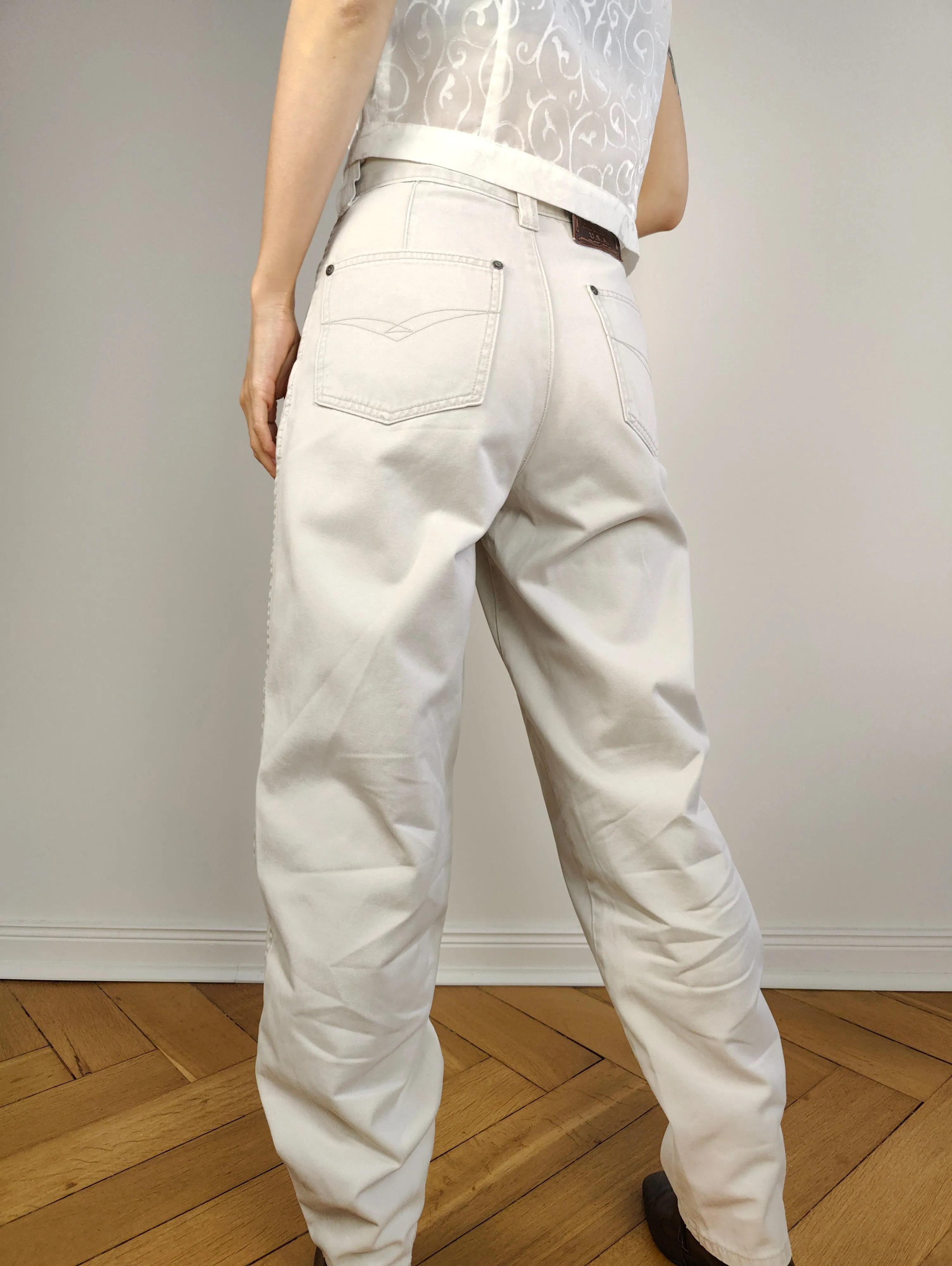 The White Grey Cotton Mom Trousers | Vintage Janet by Annabelle high waist mom jeans relaxed fit pants 30/30 M