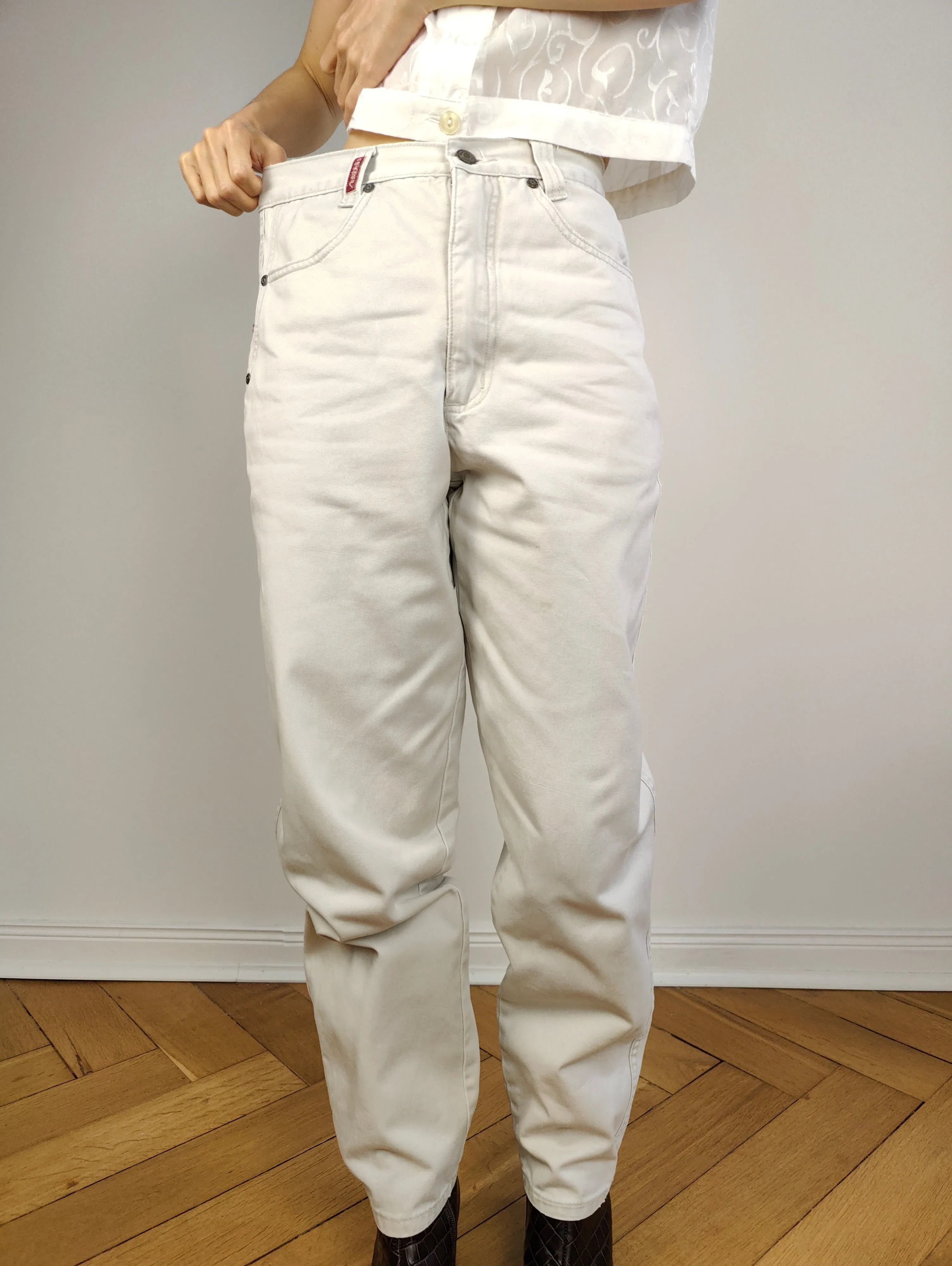 The White Grey Cotton Mom Trousers | Vintage Janet by Annabelle high waist mom jeans relaxed fit pants 30/30 M