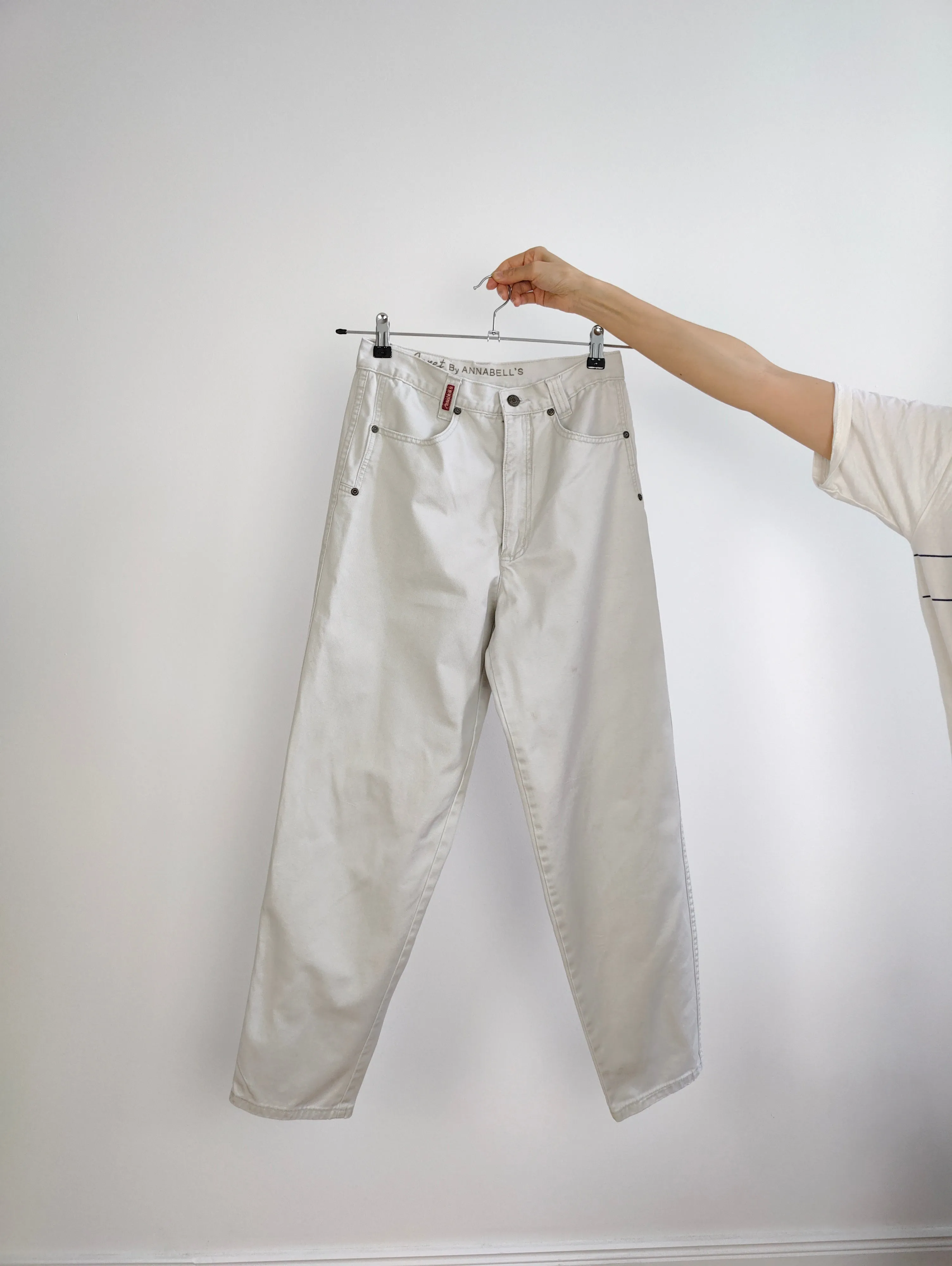 The White Grey Cotton Mom Trousers | Vintage Janet by Annabelle high waist mom jeans relaxed fit pants 30/30 M