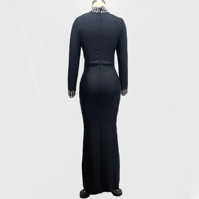 Trend4us Women's High-Neck Crystal Cutout Bodycon Gown