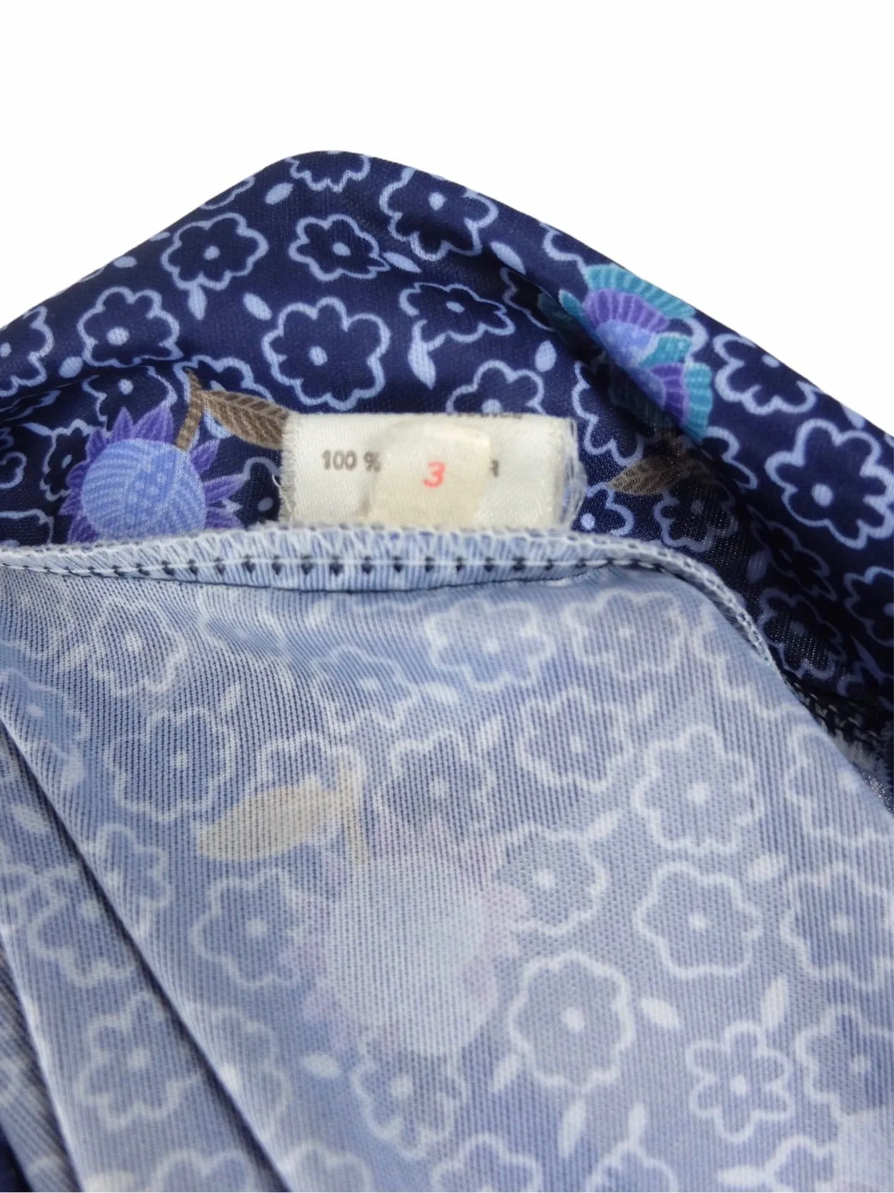 Vintage 80s Mod Bohemian Blue & Purple Floral Print Half Puff Sleeve Collared Button Up Shirt