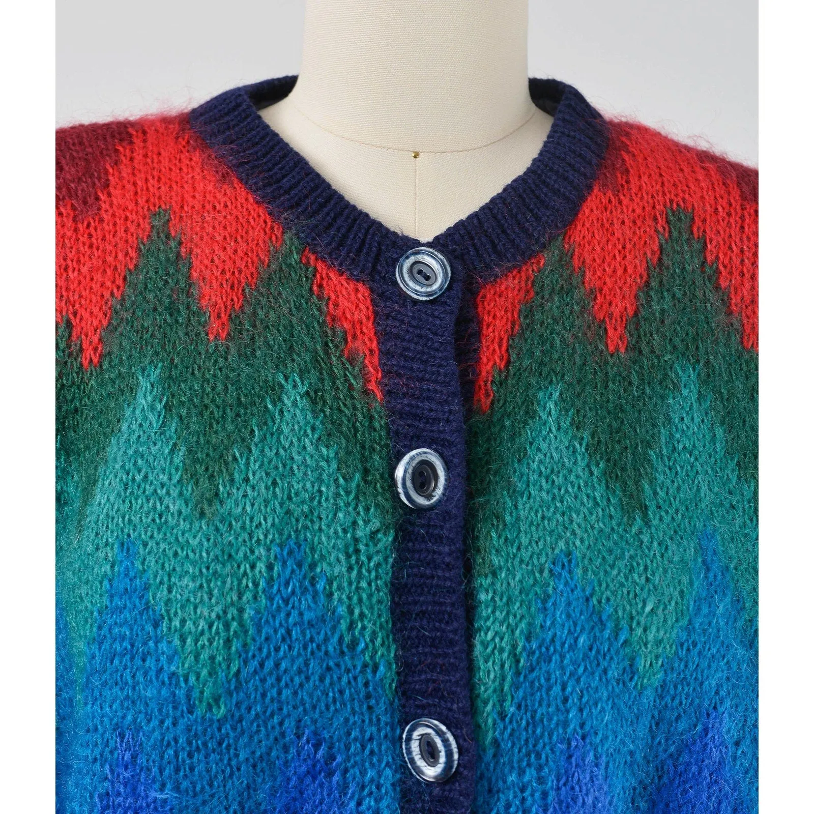 Vintage 90s Zig Zag Chevron Striped Mohair Sweater Jacket Button Down Front Cardigan size Medium